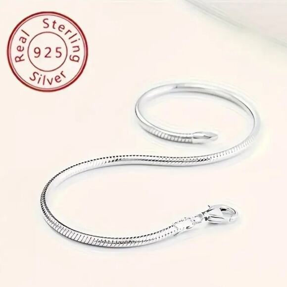 925 Sterling Silver 3 mm Snake Bone Scale Bracelet Vintage Fashion Birthday NEW - Picture 3 of 5